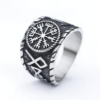 Vintage Domineering Stainless Steel Viking rune and Vegvisir Ring For Men Boy Nordic Fashion Amulet Jewelry Gifts 13 gray