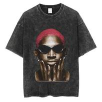 Dennis Rodman Krepšinio Grafinis Marškinėliai Vyriški Vintažiniai Skalbti Trumpomis Rankovėmis Marškinėliai Vyrams Vyrams Hip Hop Oversize Marškinėliai Streetwear The Worm Marškinėliai L black