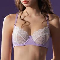 French sexy underwear women's ultra-thin pure lace underwear with large breasts and small anti-sagging large-size underwear set 85B brown