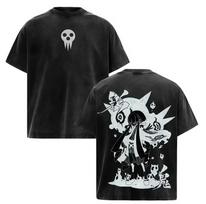 Soul Eater Death The Kid Manga Graphic T-shirt Vintage Washed Gothic Anime Unisex Oversized Crew Neck Cotton Short Sleeve Tops S black