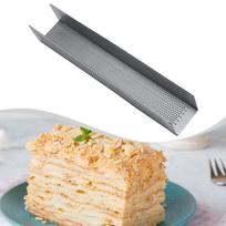 Pan, Pastry Non-stick Stainless Steel Napoleon Rectangular Perforated Surface for Cake 25cmx4cmx4cm gray
