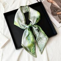 Luxury Long Neckerchief Skinny Hair Bands Women Silk Scarfs Fashion Headbands Bag Scarves Print Hairband Neck Scarf For Ladies 145X14cm gray