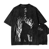 Anime Solo Leveling Sung JinWoo Graphic T Shirt Men Women Washed Cotton Tshirts Vintage Casual Clothing Harajuku Male T-shirt M juoda