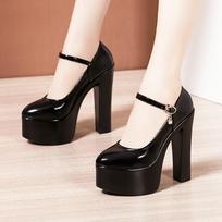 Fashion Women 15cm Super High Heels Shoes Sexy Thick Heels Woman Platform Pumps Black White Model Office High Heels Size 32-43 41 black