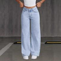2026 New Women's Wide Leg Jeans, Slim Fit Stretch Denim Light Blue Casual Trousers with Multiple Design Details (S-2XL) 2XL