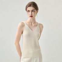 Lekasha 100% Pure Cashmere V-Neck Slim-Fit Ribbed Camisole Base Layer One Size beige