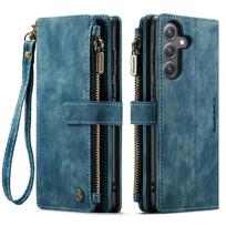 For Samsung Galaxy S24 FE Case, Wallet Case for Women Men, Durable PU Leather Magnetic Flip Strap Wristlet Zipper Card Holder For Galaxy S24 FE