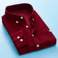 2026 Spring Men Corduroy Shirts Autumn Men Long Sleeve Regular Fit Shirts Men Casual Shirt Solid Color Men Shirts M vyno raudonos spalvos