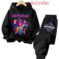 Streetwear 90-ųjų rinkiniai Vaikų džemperiai Kpop Demonų medžiotojai Puloveris Džemperis Anime Sportinis kostiumas Animacinis mergaitė berniukas Vaikų drabužiai 150 black