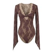 Women's Black Lace Twisted Neck Slim Fit Jumpsuit - Sexy Spring Fashion L