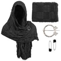 Medieval Renaissance Cloak Cape with Viking Brooch - Hooded Shawl Scarf for Halloween Costumes, Streetwear & Pop Culture Events black
