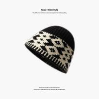 Womens Knitted Beanie Blue Flower Pattern Soft Fleece Lining Perfect For Winter Daily Wear A7