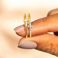 CAOSHI Double Layer Cross Design Daily Wearable Rings Silver Color/Gold Color/Black Color Versatile Design Accessories for Women 12 beige