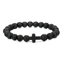 Natural Stone Beaded Bracelet For Men Women Cross Charm 8MM Beads Chain Elastic Bangle Prayer Jewelry Accessories black