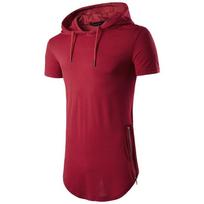 Mens Slim Fit Short Sleeve Hooded Tee With Premium Quality Muscle Tops For Casual Fashion Tag3XL=US XL red