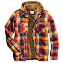Men's Casual Quilted Lined Flannel Hooded Shirt Jacket Soft Warm Long Sleeve Outdoor Zip Up Plaid Shirt Jackets for Men Winter Hoodies Coat Outwear 3XL beige