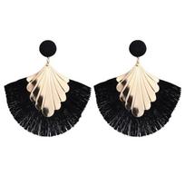 SUMENG 2024 New Bohemia Fan Shaped Tassel Earrings For Women Exaggerated Big Statement Fringed  Fashion Dangle beige