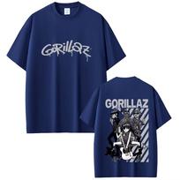Limited Rock Band Gorillaz Print T-shirts Men Women Gothic Oversized Streetwear Men's Casual Vintage Short Sleeve Tshirt 3XL blue