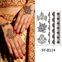 Water Transfer Decals Mandala Henna Tattoo Stickers Fake India Mehndi Flower Henna Temporary Tattoo Waterproof Instant beige
