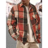 Men Grey Camel Plaid Flannel Shirt Jacket Oversized Casual Shacket with Chest Pockets XXL black