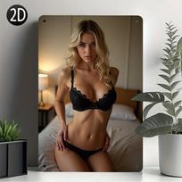 Vintage Sexy Beauty Metal Sign  Elegant Blonde in Black Lingerie Retro Wall Art for Home Cafe Bar Living Room Dining R 20x30cm（7.8x11.8inch） black