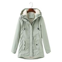 Women's Hooded Sherpa Pie Jacket Winter Warm Waist-cinching Women's Cotton Coat 4XL gray