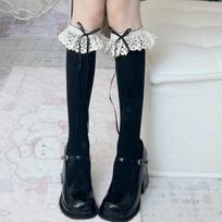 Lace Lace Calf Socks Japanese Lolita Socks Women'S Autumn Thin White Stacked Socks Bow Mid-Leg Socks One size fits all gray