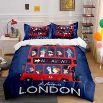 Historic London Bus Graphic Bedding Duvet Cover Set Duvet Cover Pillowcases  (1*Duvet Cover 2*Pillowcases, without duvet insert) 135x200cm