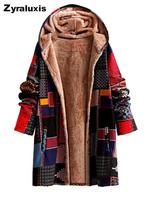 Autumn Winter New Ethnic Style Fleece Hooded Coat Women Loose Overcoat Fashion Women's Clothing XL black
