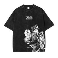 2026 vasara Wash Vintage marškinėliai JoJo Jotaro Kujo Anime Manga spaudinys Oversized Unisex Gatvės sunkus medvilninis trumpomis rankovėmis T-shirt'ai 110 black
