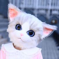 Cat Head Covers Kigurumi Fursuit Cosplay Ragdoll Cat Cute Animals Furry Mask Headgear Women Men Unisex Carnival Halloween Party One Size white