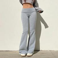 Casual Sexy Basic Solid Flare Pants Y2K Slim Low-Waisted Boot Cut Pants Women  Autumn Spring Fashion Streetwear Lady M gray