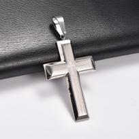 Stainless Steel Chunky Punk Printing Cross Pendant Necklace for Women Men Religious Prayer Faith Charms Chain Metal Jewelry Gift gray