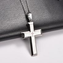 Stainless Steel Chunky Punk Printing Cross Pendant Necklace for Women Men Religious Prayer Faith Charms Chain Metal Jewelry Gift gray