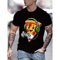 European sizes Vibrant Gaming Tee Vibrant Men's 3D Pizza Gaming Graphic T-Shirt Casual Round Neck, Comfort Fit Tees For Men 4XL