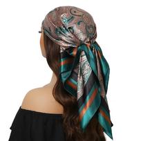 Head Scarf Women Luxury  Square 90*90Cm Silk Foulard Satin Bandana Cheveux Soft Neckerchief Hijab Hair Scarves For Ladies 90X90CM black