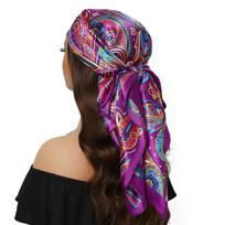 Head Scarf Women Luxury  Square 90*90Cm Silk Foulard Satin Bandana Cheveux Soft Neckerchief Hijab Hair Scarves For Ladies 90X90CM black