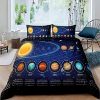 Solar System Duvet Cover Set Boys Girls Outer Space Galaxy Bedding Sets Universe Planets Comforter Cover Astronomy Queen Bedding EU Single(135*200cm)3pcs black