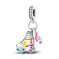 925 Silver Shining Roller Skates And List of Musical Symbols Charm Fit Bracelet Necklaces Women's Jewelry Gift white