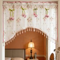 Country Style Beaded Sheer Curtain Pink Tulip Floral Window Valance Dustproof Short Curtain for Kitchen Bedroom Farmhouse Home W100xH60cm&Rod Pocket&1PC white