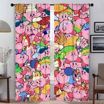 Kawaii Cartoon K-KirbyS Window Curtain for Room 2 Panel Partition Curtains for Bedroom Halloween Decoration Living Kitchen Child W50xH70cmx2pcs-CL pink