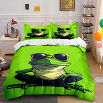 Frog wearing sunglasses pattern. Bedding sets Duvet cover sets Duvet covers Pillowcases(1 * Duvet Cover 2 * Pillowcases without duvet insert) 135x200cm green