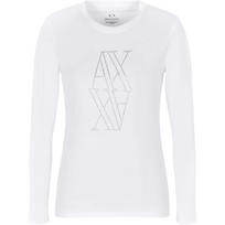 Armani Exchange SS24 ASV Series Logo Letter Rhinestone Round Neck Long Sleeve T-Shirt Women tops White 6DYT05-YJDTZ-1000 M white