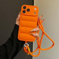 Crossbody Down Jacket Silicone Soft Phone Case for IPhone Air 17 16 15  14 13 12 11 Pro Max XS 7 8 Plus Camera Protection Cover iPhone 13 Pro orange