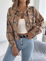 Women S Casual Plaid Long Sleeve Jacket For Autumn Winter L black