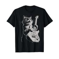 Cool Cat Guitar Rock Band Star Music T Shirt Black Vintage Fashion Homme Stylish Soft Casual Stretched Unisex Breathable S gray