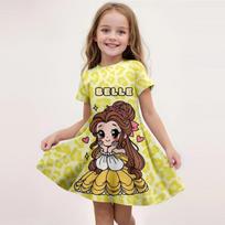 Cute Kids Pajamas Sleep Dresses for Children Girls Short Sleeve Cartoon Nightgowns Stylish and Friendly Sleepwear for Summer 170 beige