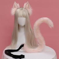 Katės ausų ir uodegos rinkinys Pliušiniai pūkuoti gyvūno ausys Plaukų lankeliai Anime Cosplay rekvizitai Helovino karnavalinio vakarėlio kostiumų aksesuarai be peruko gray