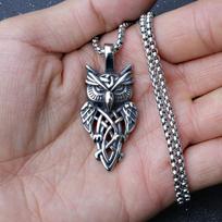 New Viking Celtic Knot Owl Necklace Titanium Steel Casting Retro Item Jewelry 50CM(Necklace Size)