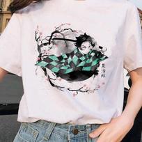 Anime raštų Japonijos moterų animacinių filmukų marškinėliai Demon Slayer trumpomis rankovėmis drabužiai Harajuku didelio dydžio marškinėliai vasariniai viršutiniai drabužiai moterims XS black